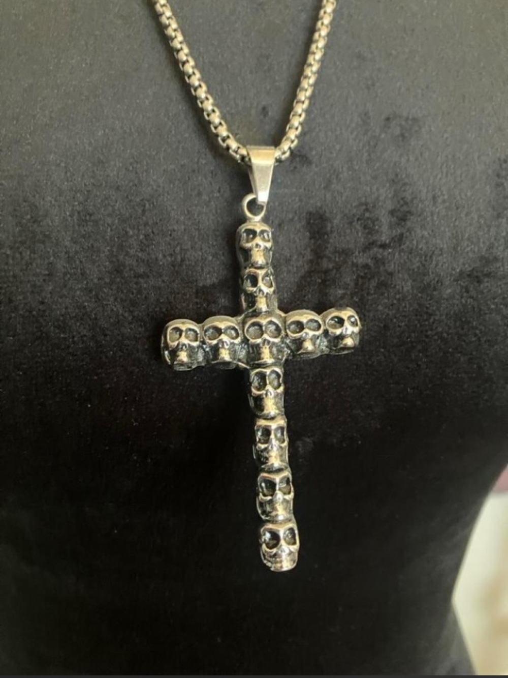 Skull Cross Pendant Necklace - Silver Tone